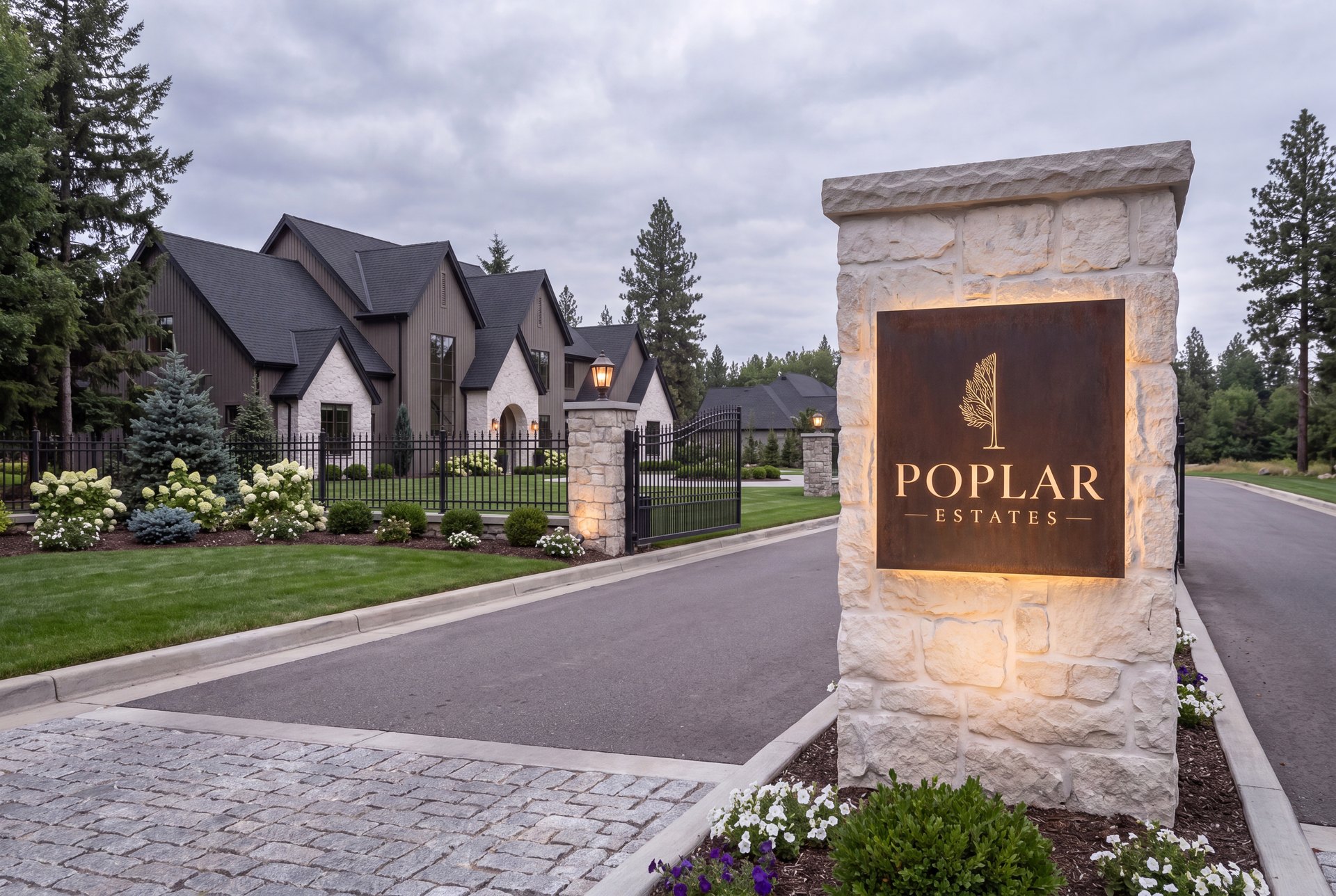 Poplar Estates front gate monument